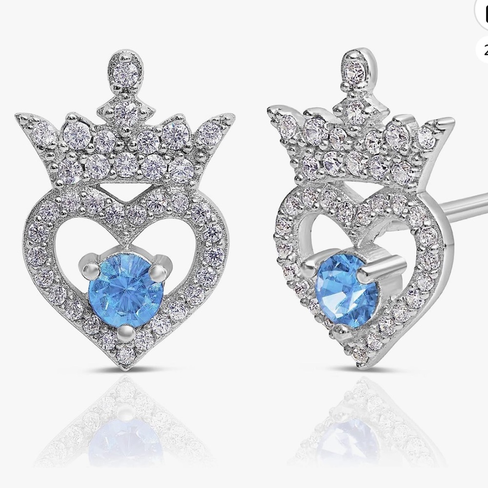 Disney silver and cubic zirconia Light Saphire Earrings - NEW